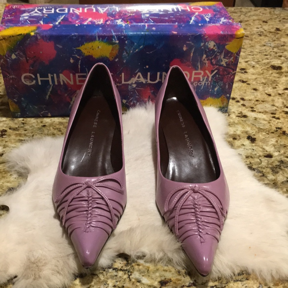Chinese Laundry GENTLE Mauve Leather Woman’s Pointed Toe T-Cup heel Shoe NEW